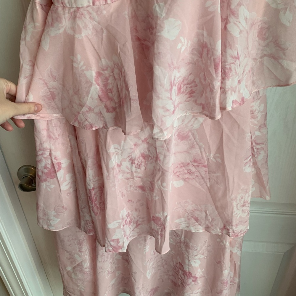 Selfie Leslie nwt Veda Ruffle Strap Split Maxi Dress Roses Blush - Picture 5 of 10